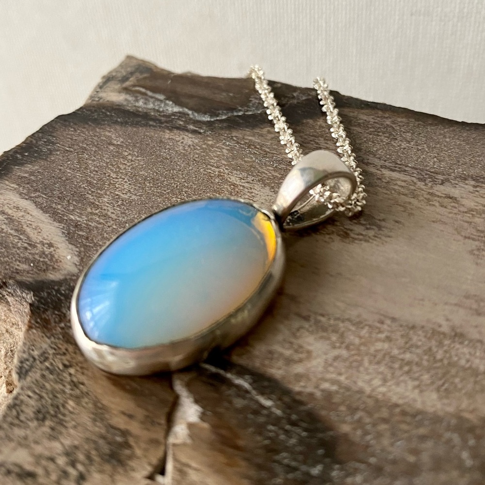 Moonstone (opalite) Pendant set in .925 Sterling Silver with 25” Silver chain